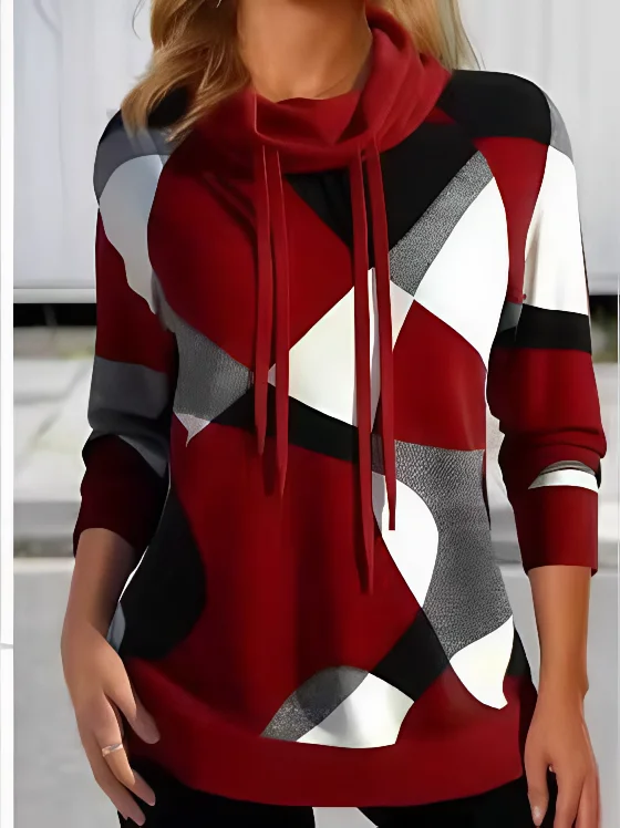 Retro Rollkragen Geometrisch Sweatshirt Print