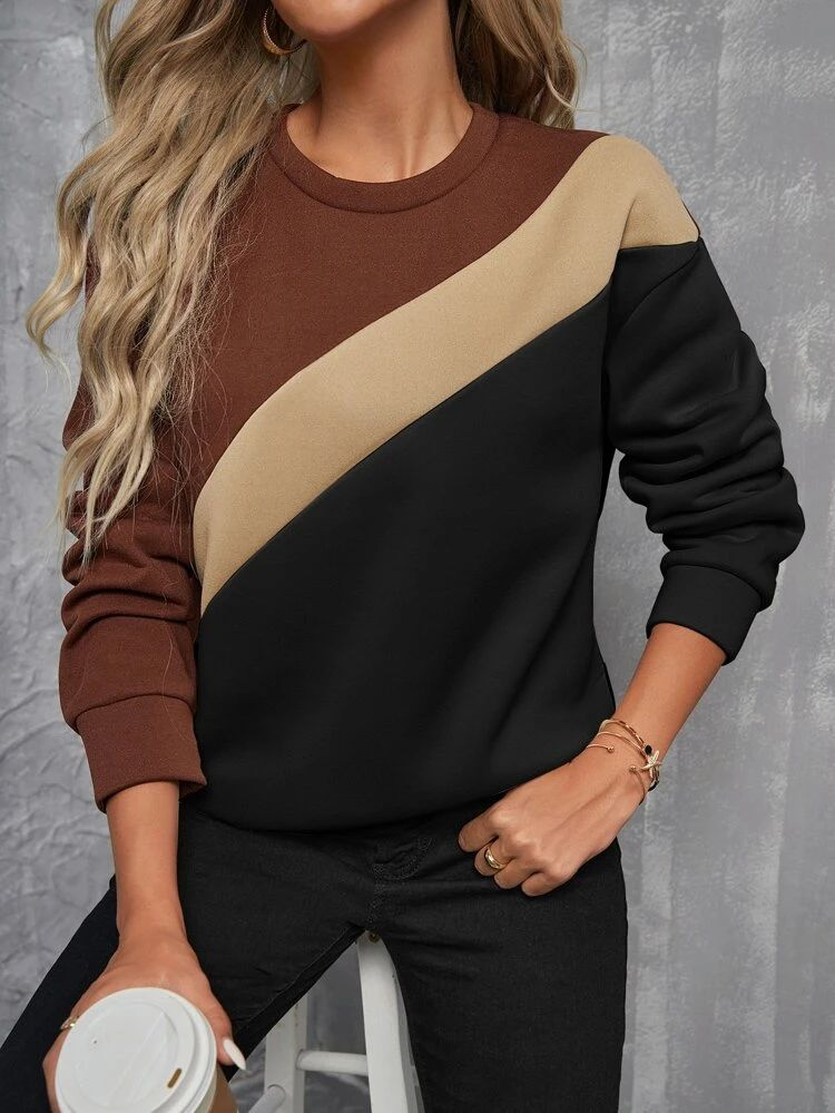 Lässig Rundhals Multifarben Block Sweatshirt Print