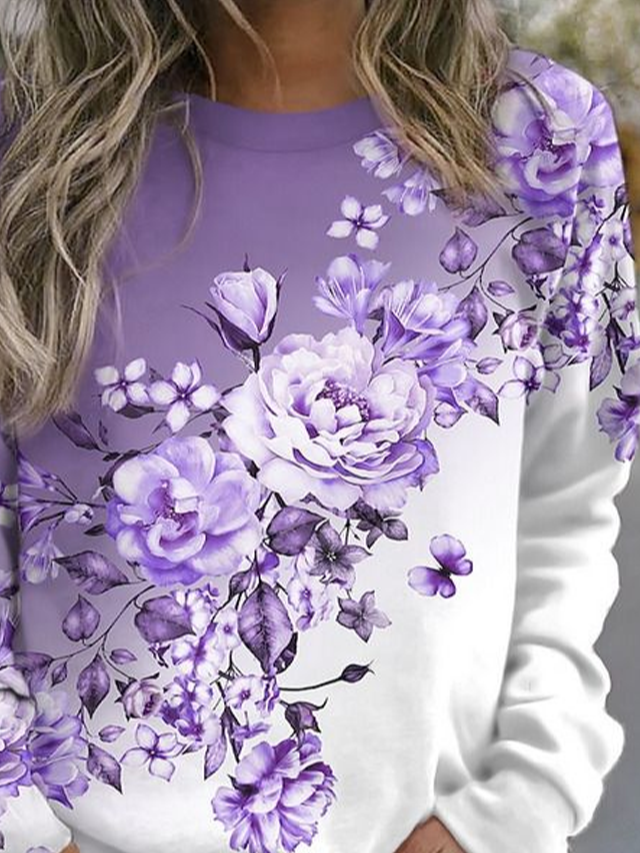 Lässig Rundhals Geblümt Sweatshirt Print