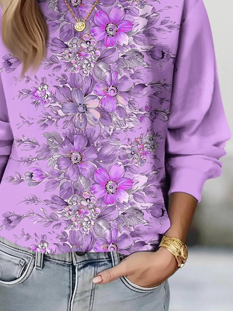 Lässig Rundhals Geblümt Sweatshirt Print