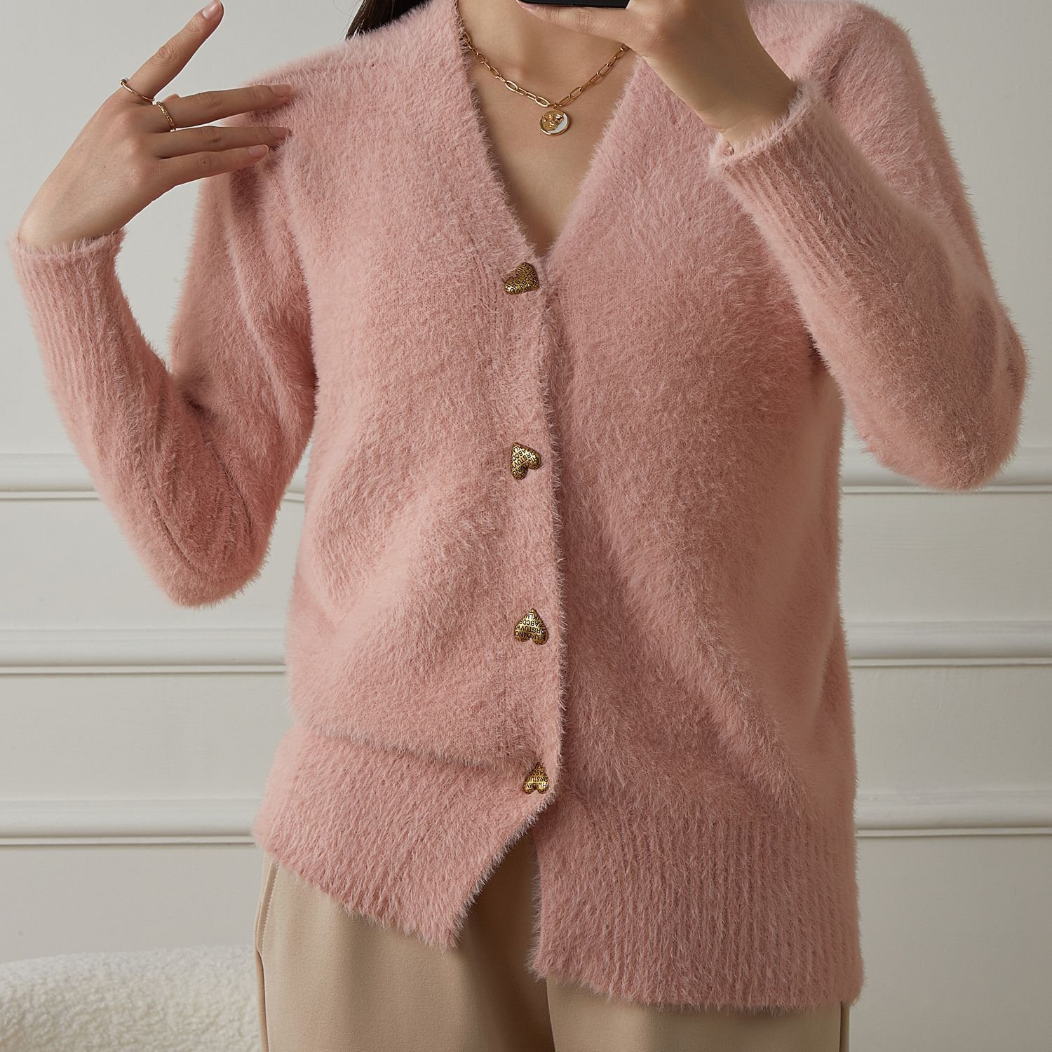 Damen Baumwolle Unifarben Langarm Bequem Lässig Pullover