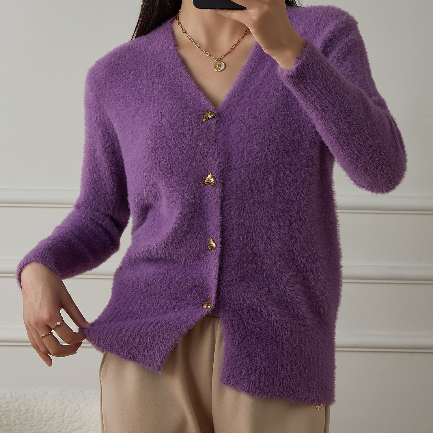 Damen Baumwolle Unifarben Langarm Bequem Lässig Pullover