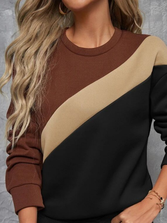 Lässig Rundhals Multifarben Block Sweatshirt Print
