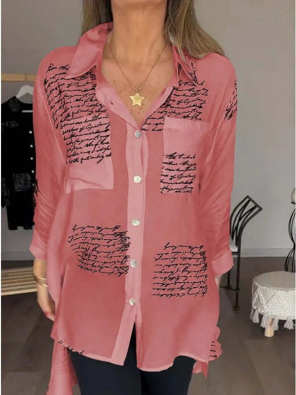 V-Ausschnitt Langarm Geometrisch Print Regelmäßig Mikroelastizität Weit Knopfhemd Bluse für Damen