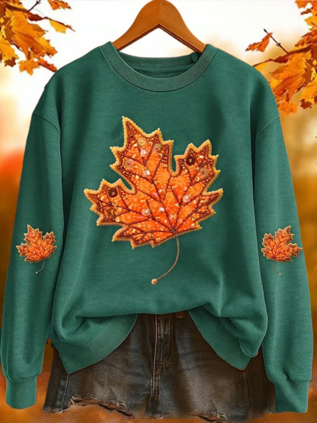 Retro Rundhals Ahornblatt Sweatshirt