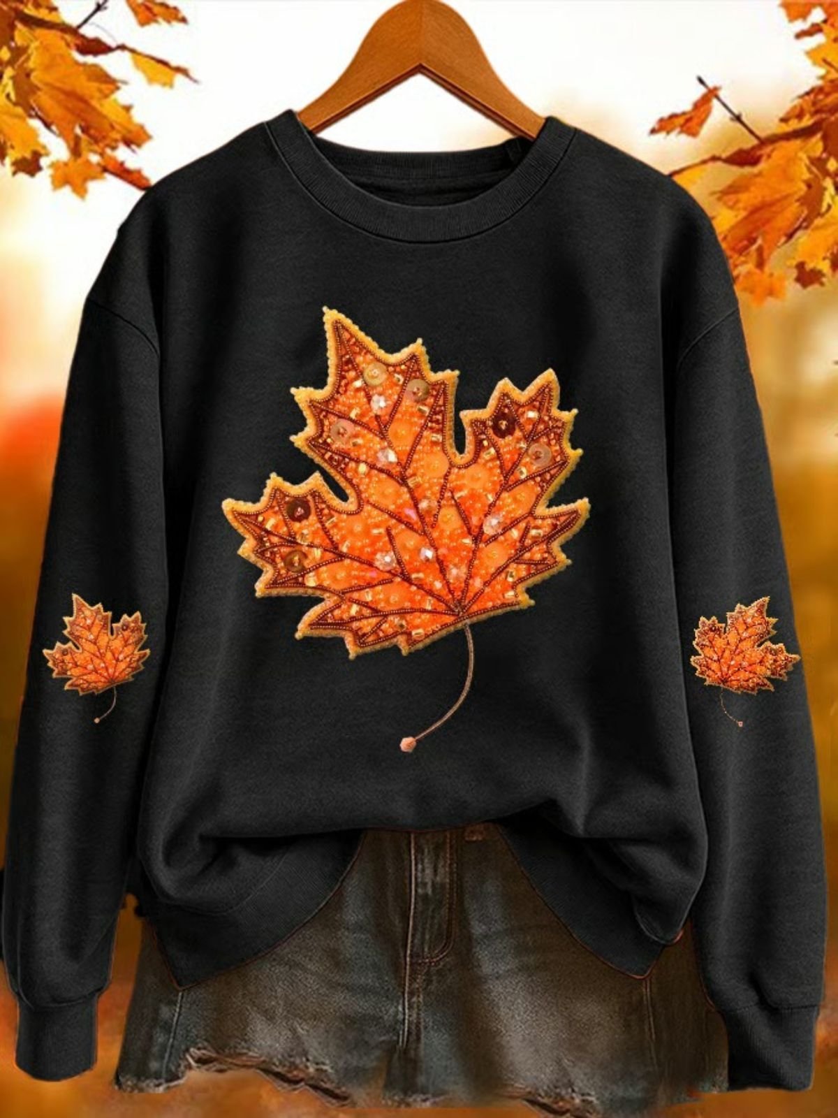Retro Rundhals Ahornblatt Sweatshirt