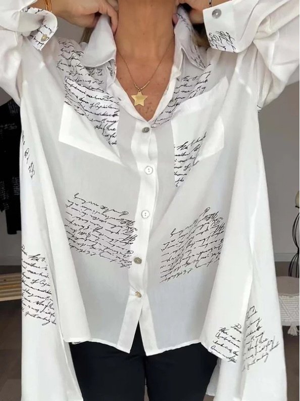 V-Ausschnitt Langarm Geometrisch Print Regelmäßig Mikroelastizität Weit Knopfhemd Bluse für Damen