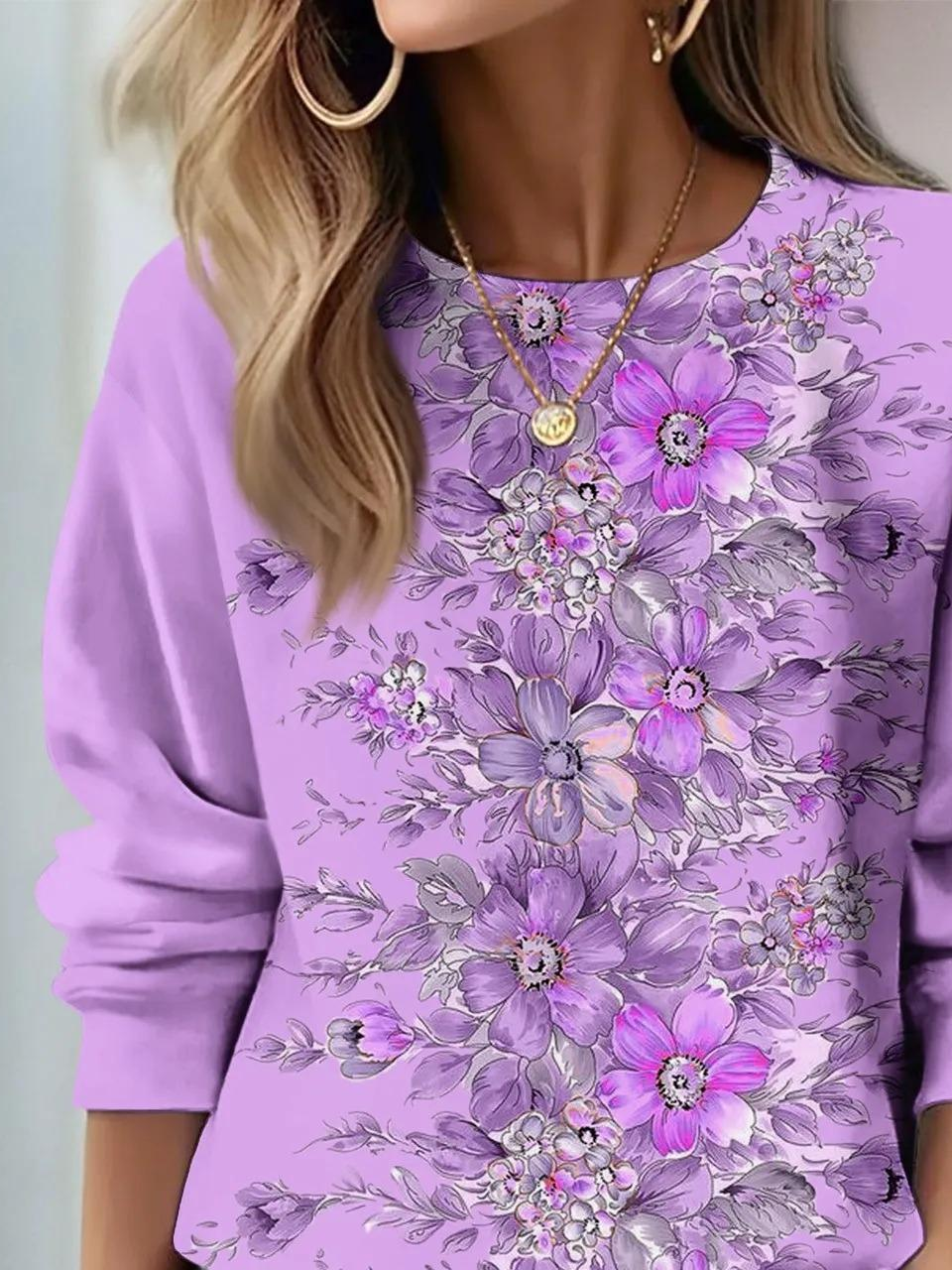 Lässig Rundhals Geblümt Sweatshirt Print
