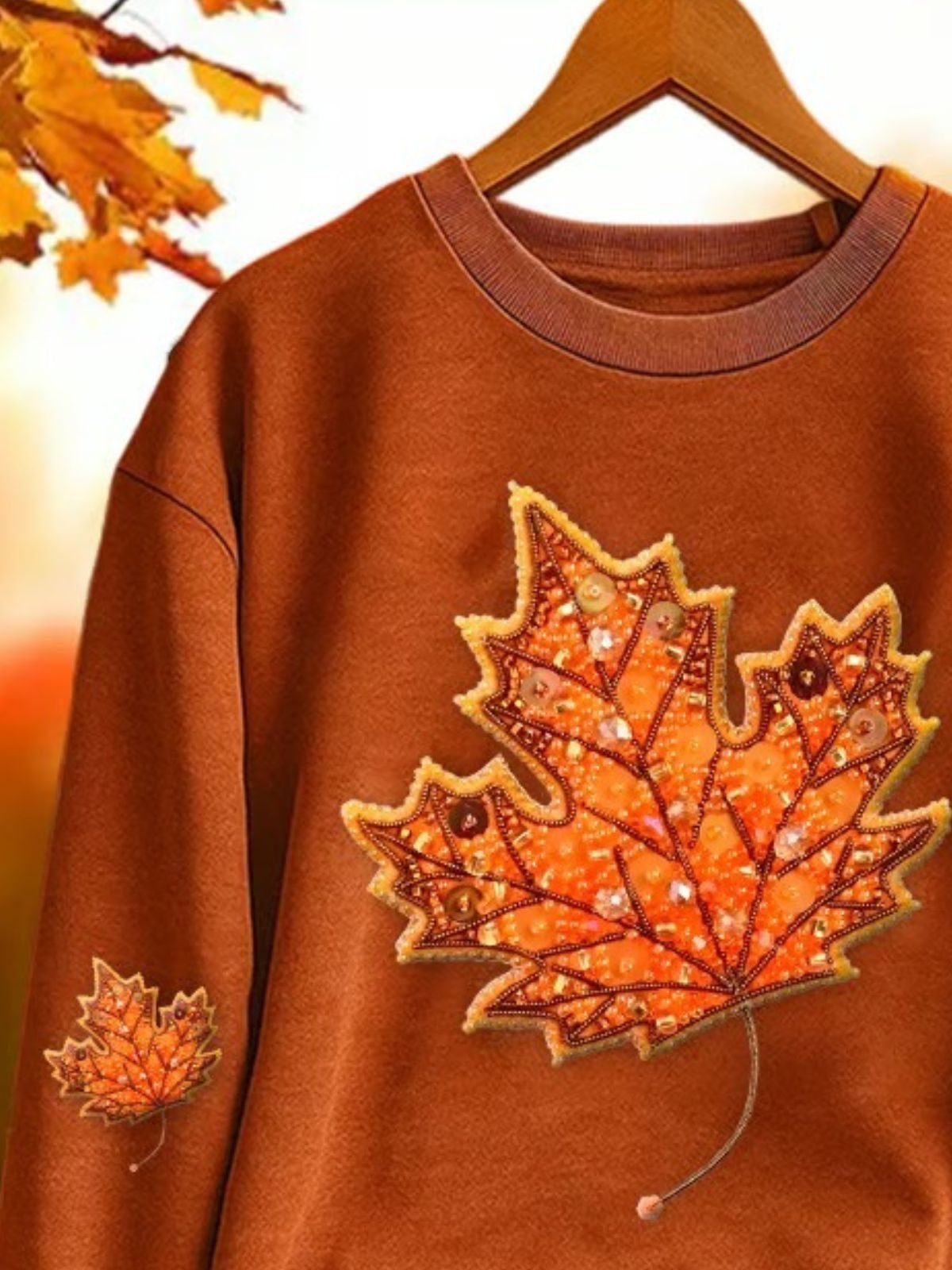 Retro Rundhals Ahornblatt Sweatshirt