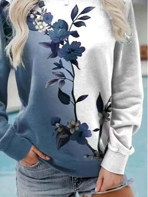 Lässig Rundhals Geblümt Sweatshirt Print