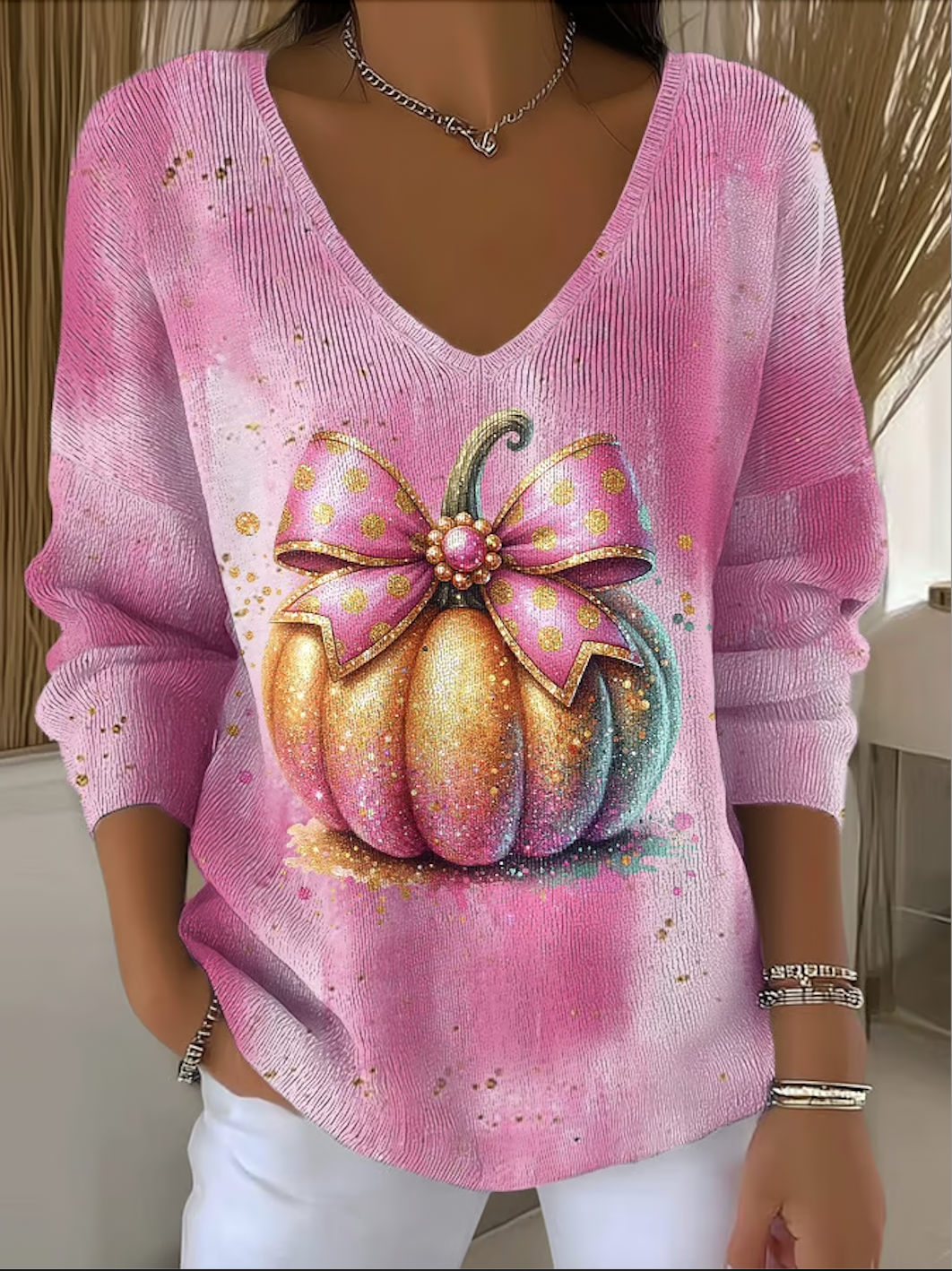 Damen Baumwolle Farbverlauf Langarm Bequem Lässig Pullover