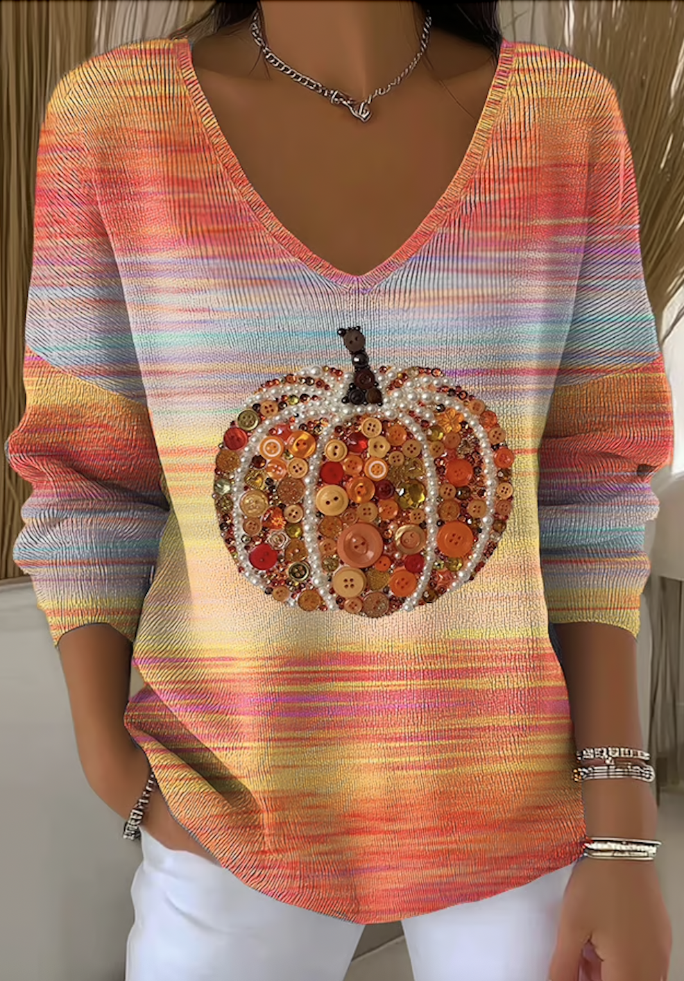 Damen Baumwolle Farbverlauf Langarm Bequem Lässig Pullover