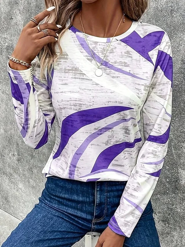 Retro Geometrisch Rundhals Langarm T-Shirt