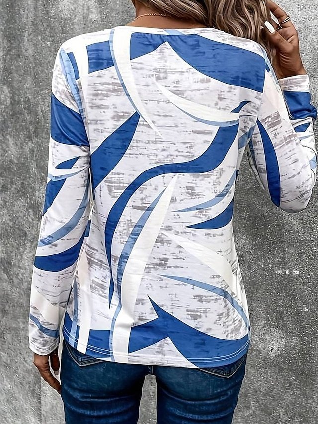 Retro Geometrisch Rundhals Langarm T-Shirt