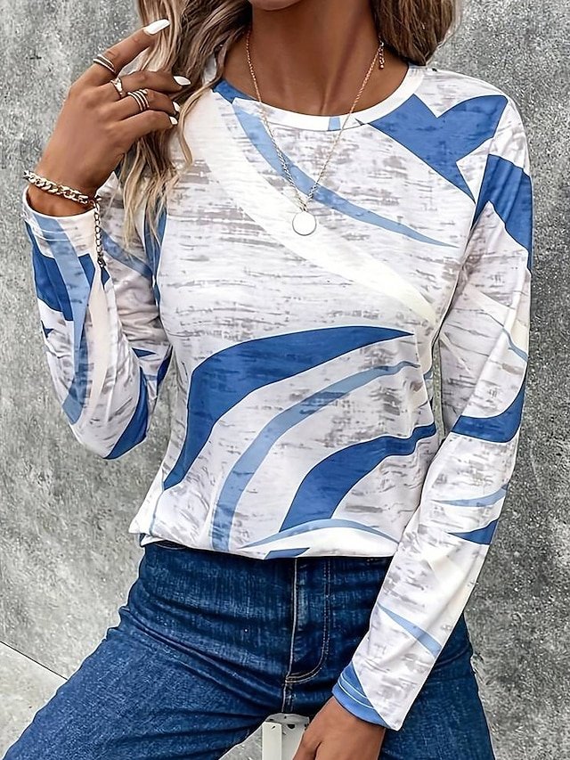 Retro Geometrisch Rundhals Langarm T-Shirt