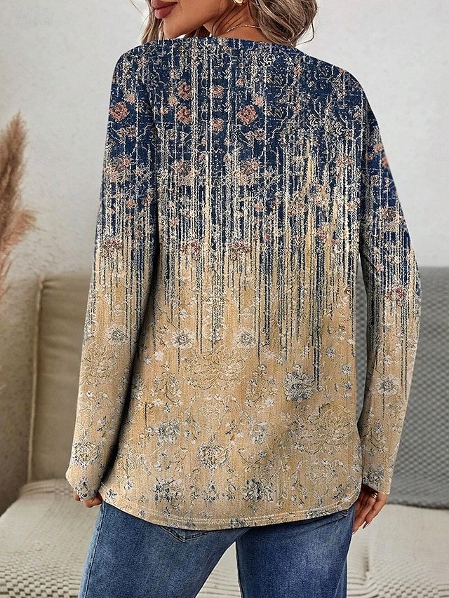 Lässig Gestreift Rundhals Langarm T-Shirt