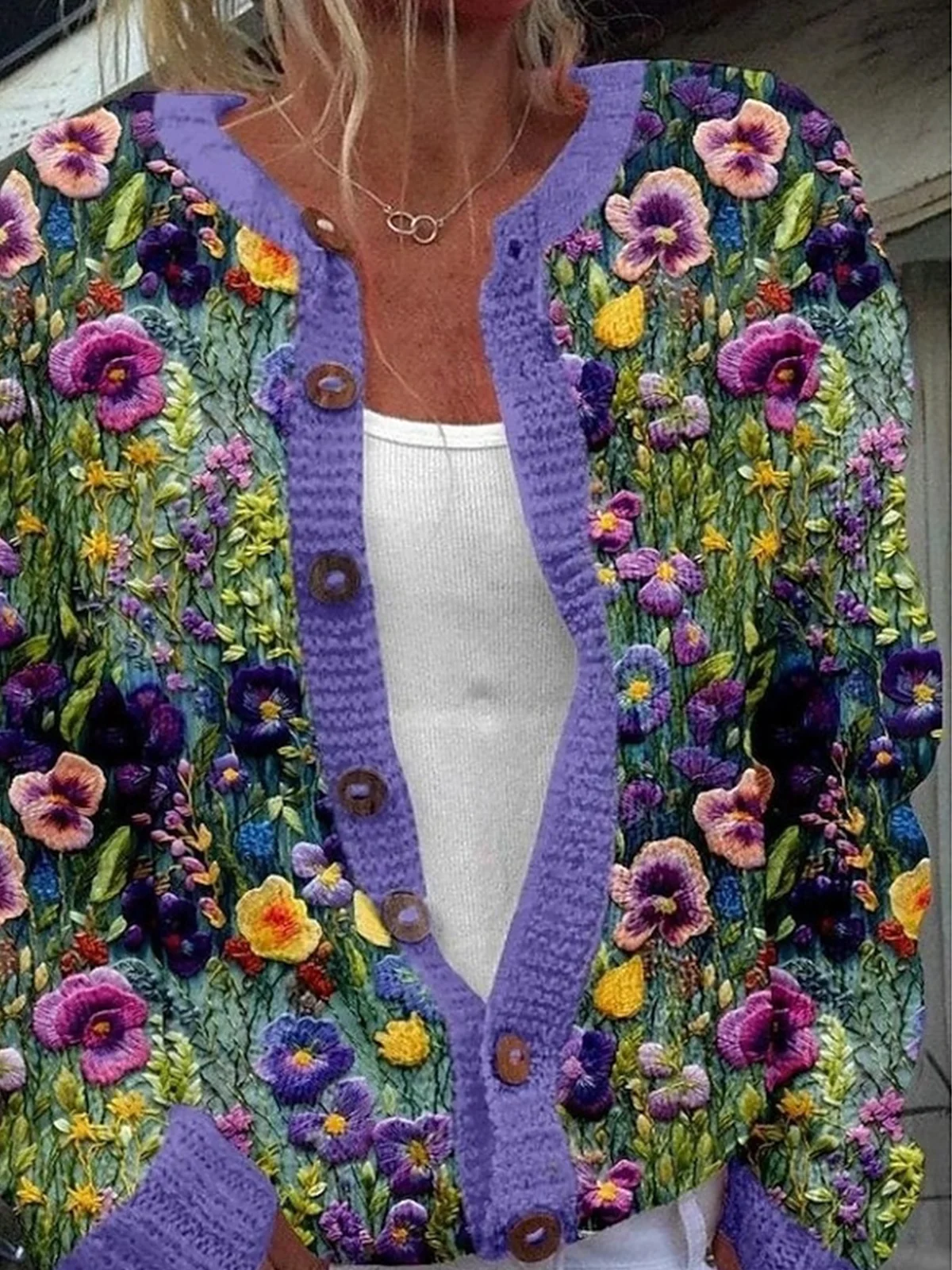 Damen Wolle/Stricken Geblümt Langarm Bequem Lässig Strickjacke