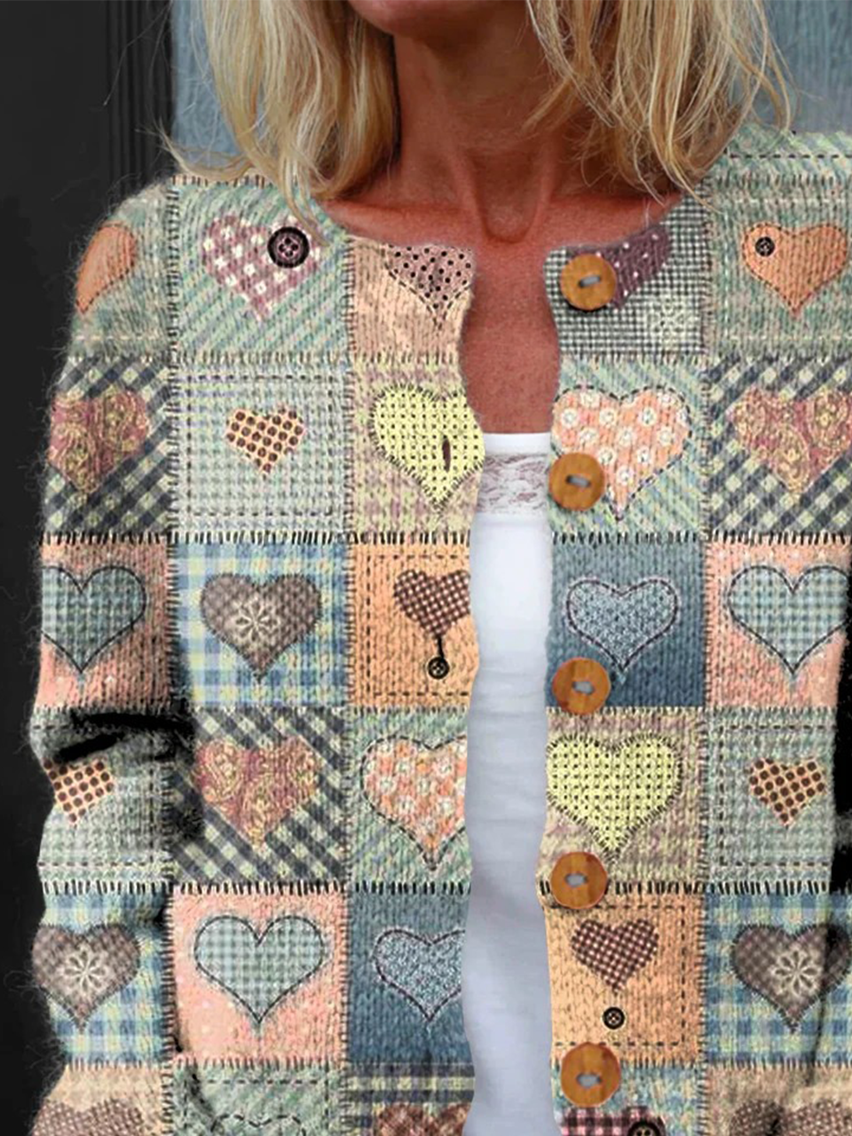 Damen Gestrickt Geometrisch Langarm Bequem Retro Strickjacke
