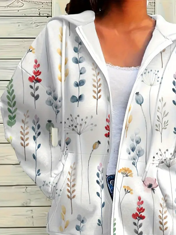 Damen Frühling/Herbst Oberbekleidung Lässig Print Geblümt Langarm Kapuze Jacke