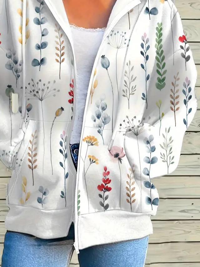Damen Frühling/Herbst Oberbekleidung Lässig Print Geblümt Langarm Kapuze Jacke