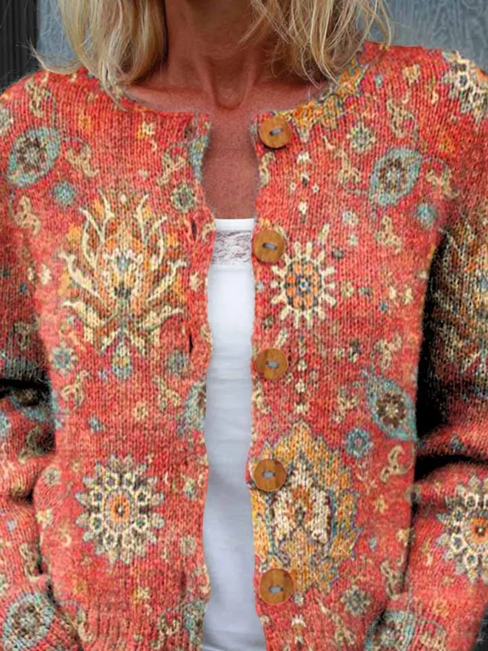 Damen Gestrickt Nationalität/ethn Langarm Bequem Retro Strickjacke