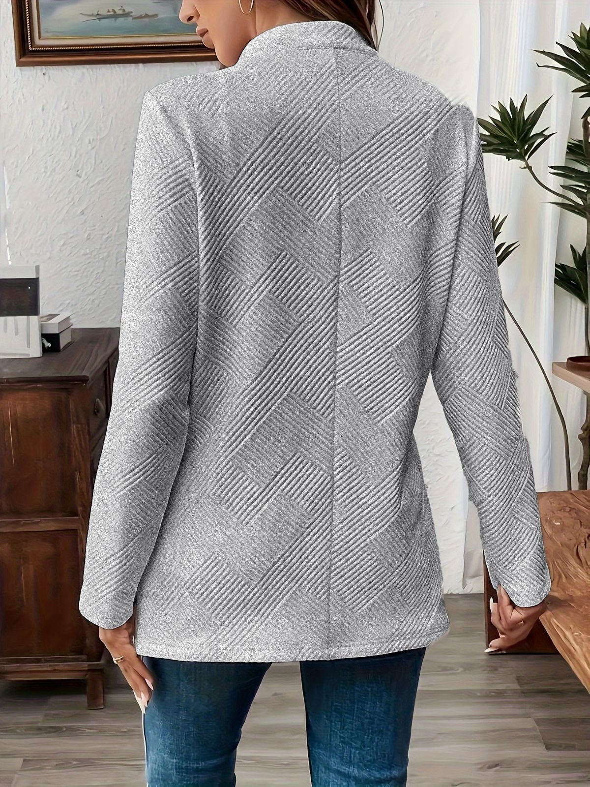 Damen Unifarben Frühling/Herbst Oberbekleidung Lässig Langarm Stehkragen Mittellang Blazer