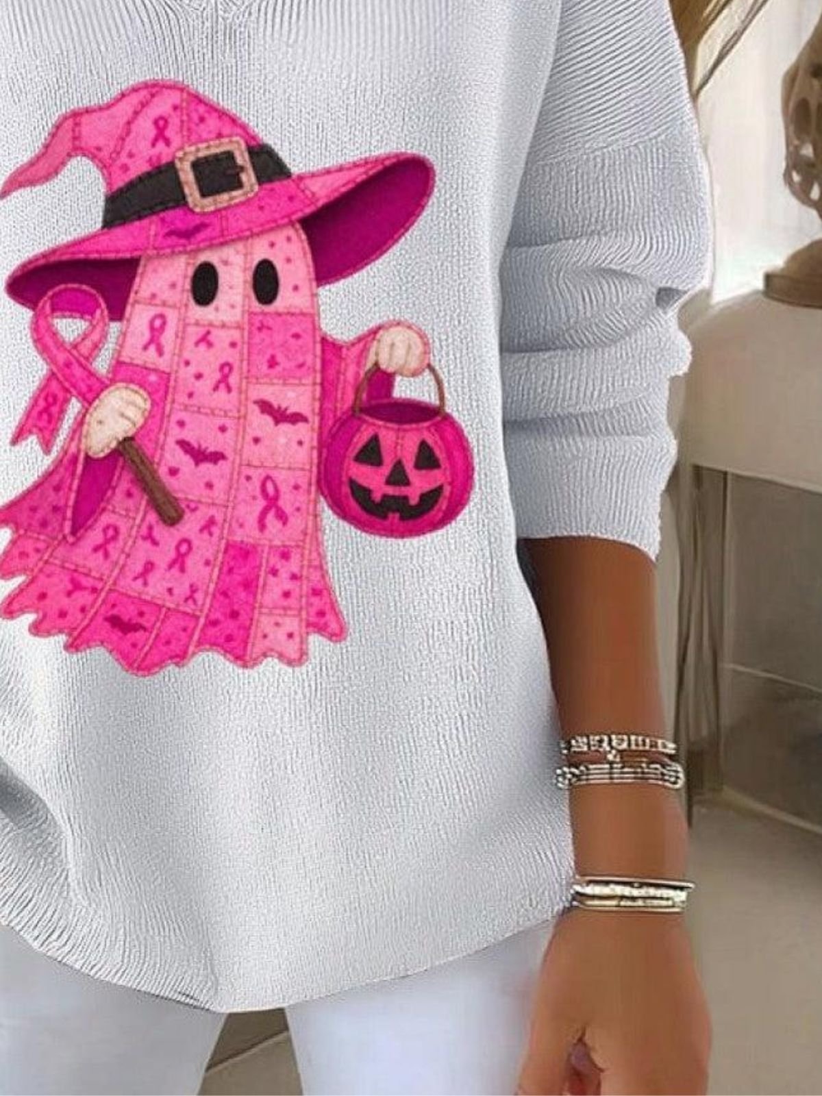 Damen Baumwolle Halloween Langarm Bequem Lässig Pullover