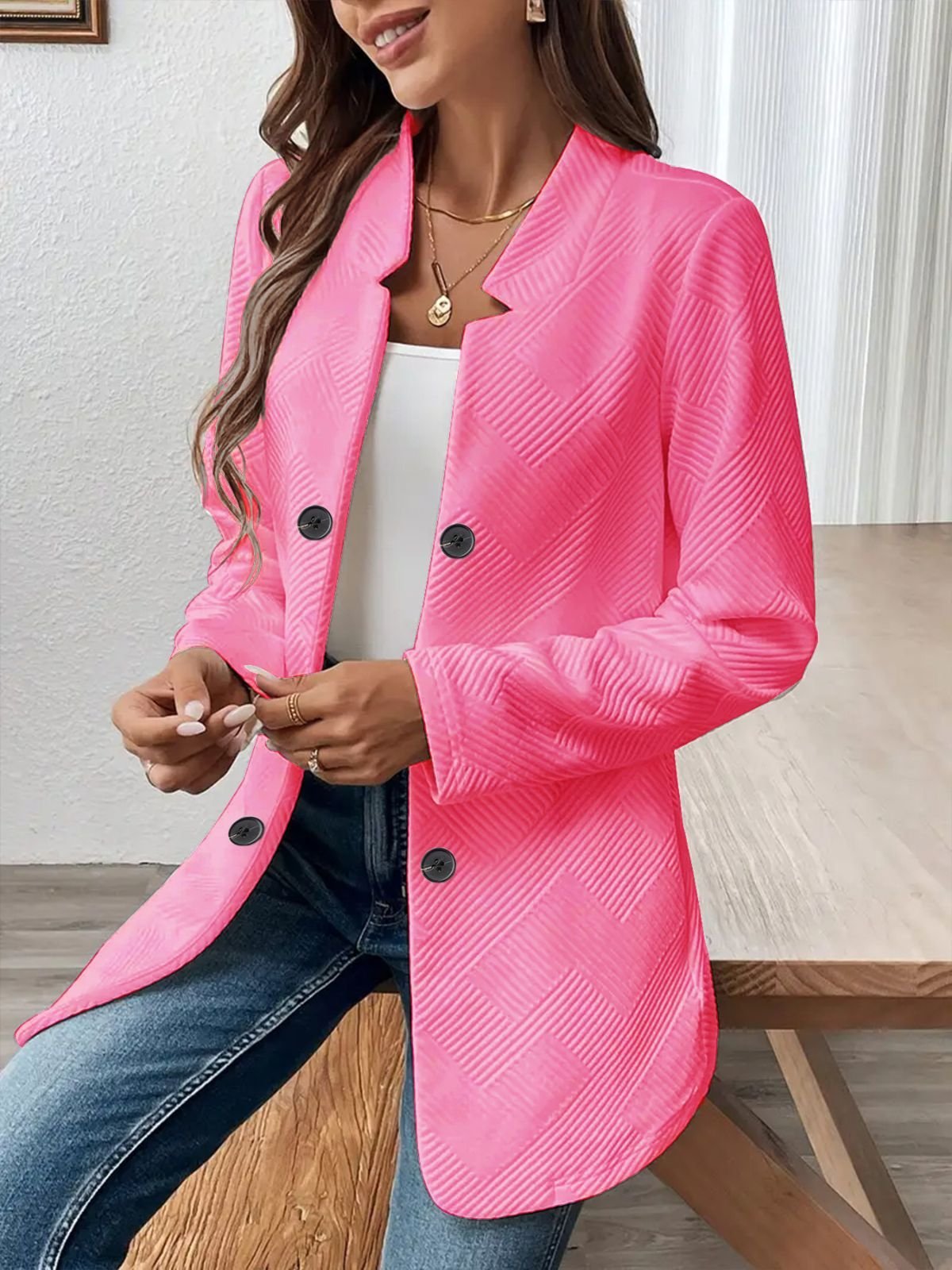 Damen Unifarben Frühling/Herbst Oberbekleidung Lässig Langarm Stehkragen Mittellang Blazer