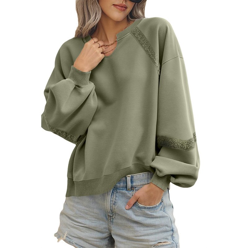 Lässig V-Ausschnitt Farbblock Sweatshirt