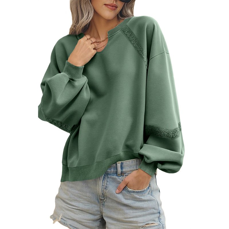 Lässig V-Ausschnitt Farbblock Sweatshirt