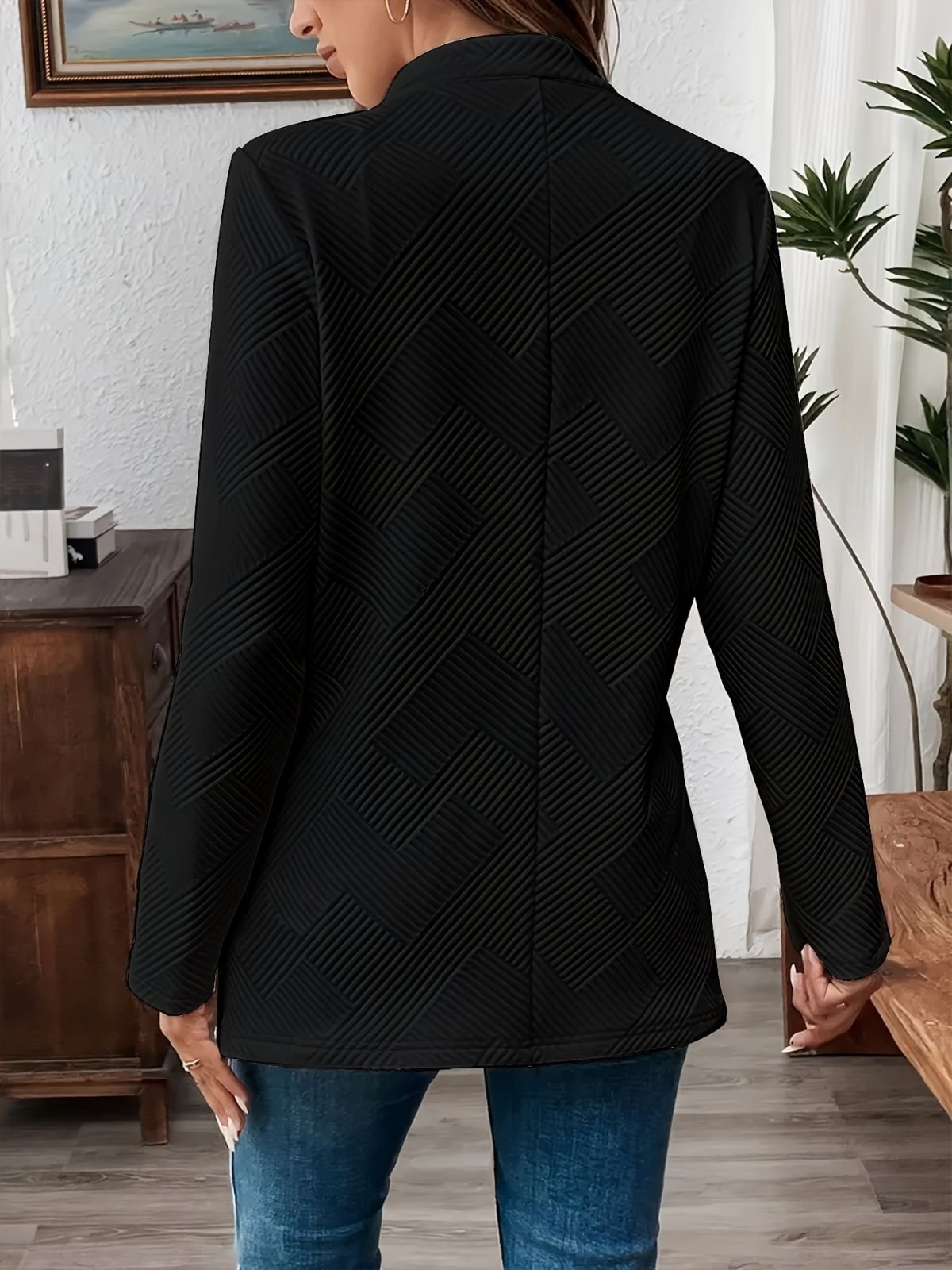 Damen Unifarben Frühling/Herbst Oberbekleidung Lässig Langarm Stehkragen Mittellang Blazer
