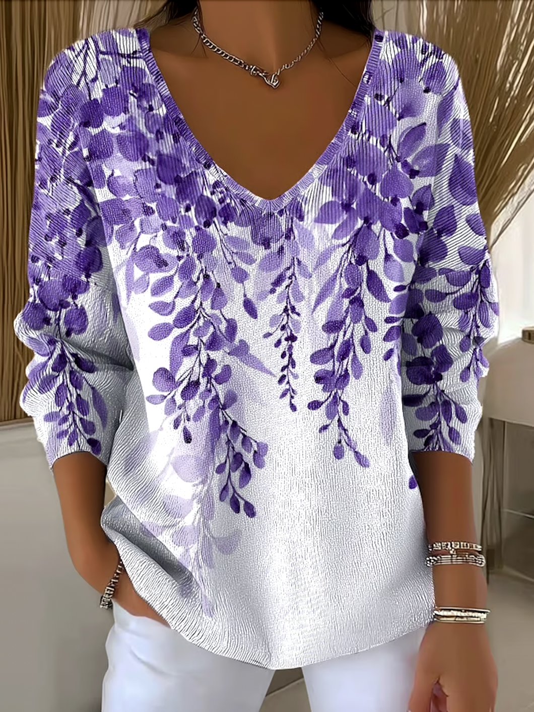 Damen Baumwolle Farbverlauf Langarm Bequem Lässig Pullover