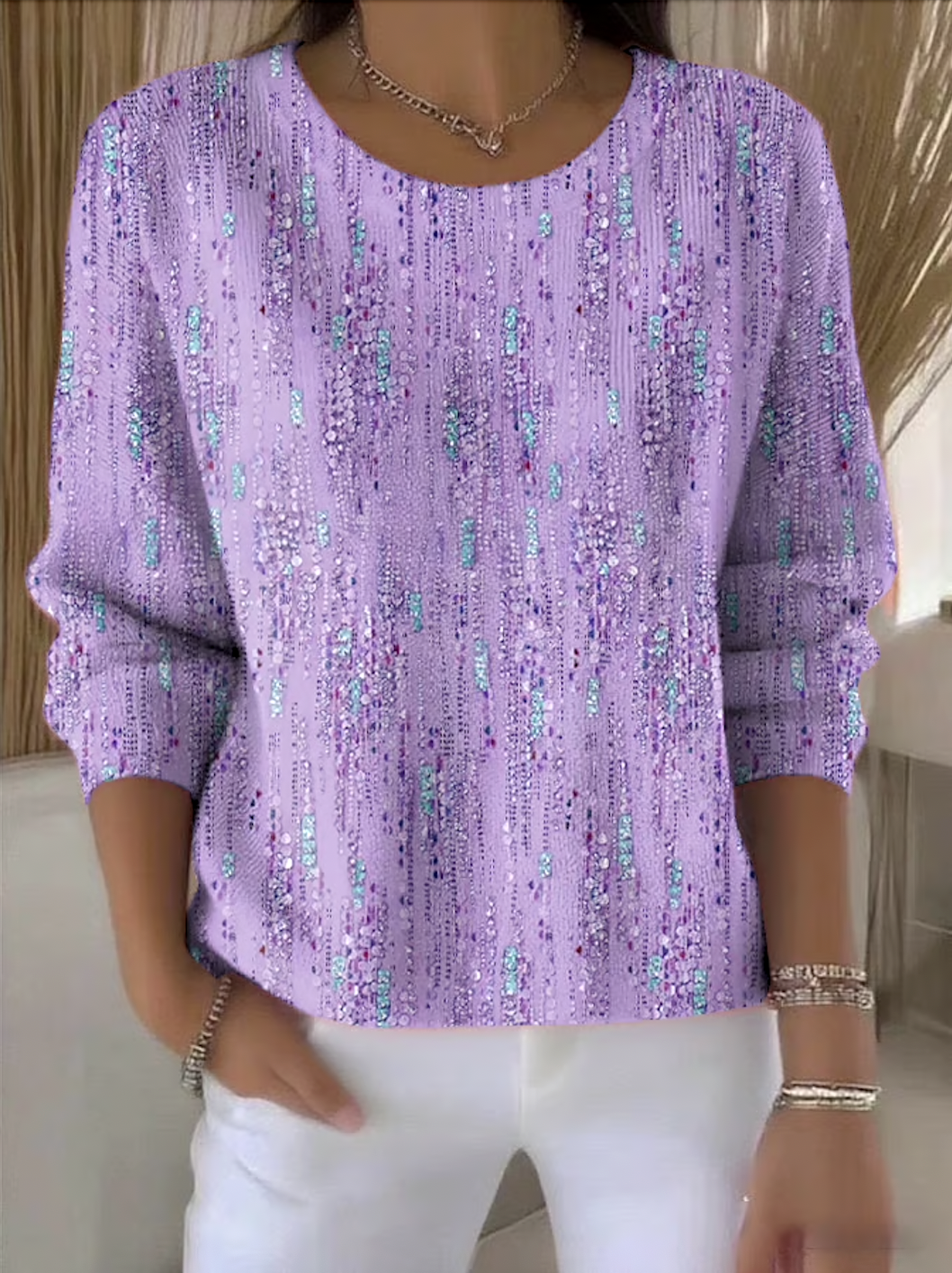 Damen Baumwolle Pflanzen Langarm Bequem Retro Pullover