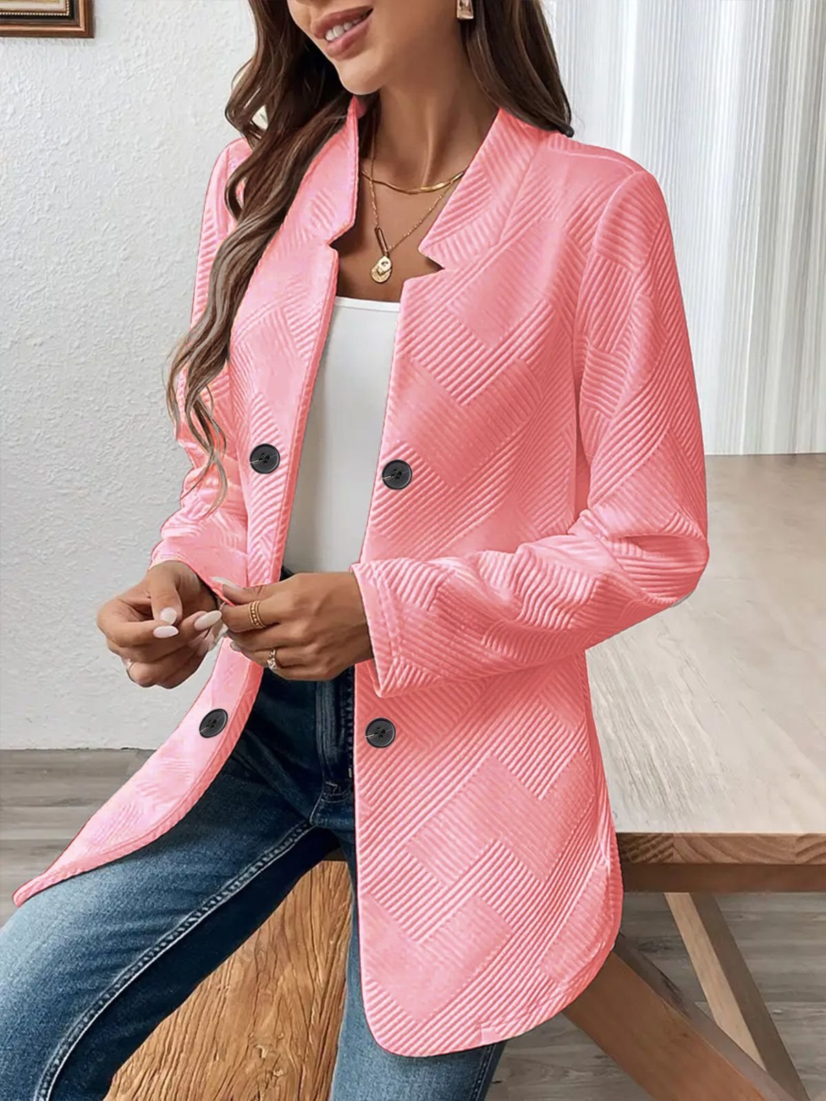 Damen Unifarben Frühling/Herbst Oberbekleidung Lässig Langarm Stehkragen Mittellang Blazer
