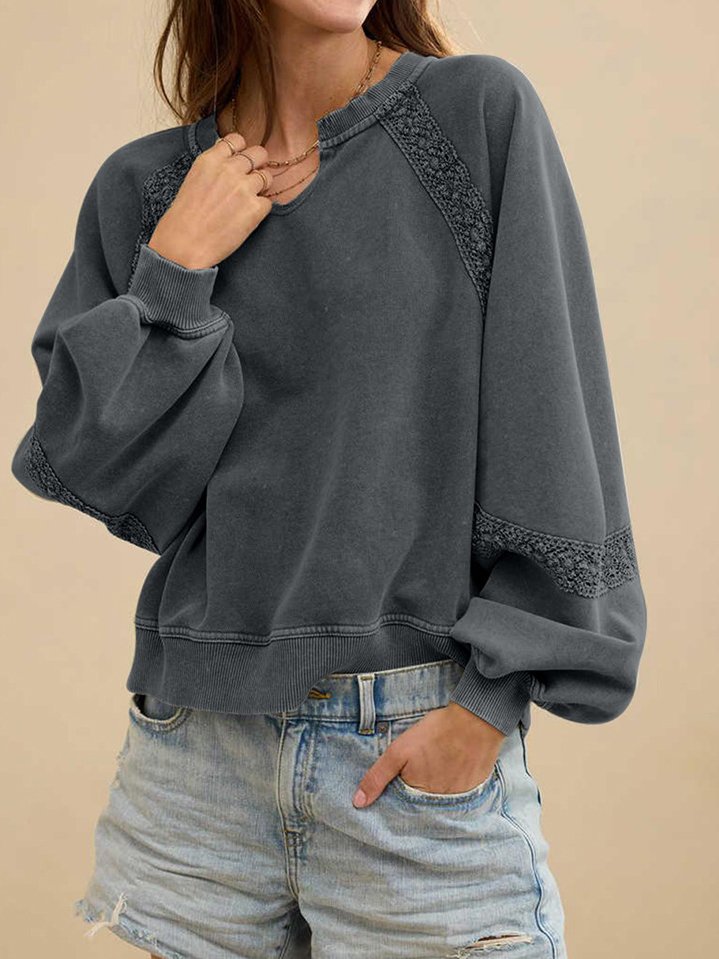 Lässig V-Ausschnitt Farbblock Sweatshirt