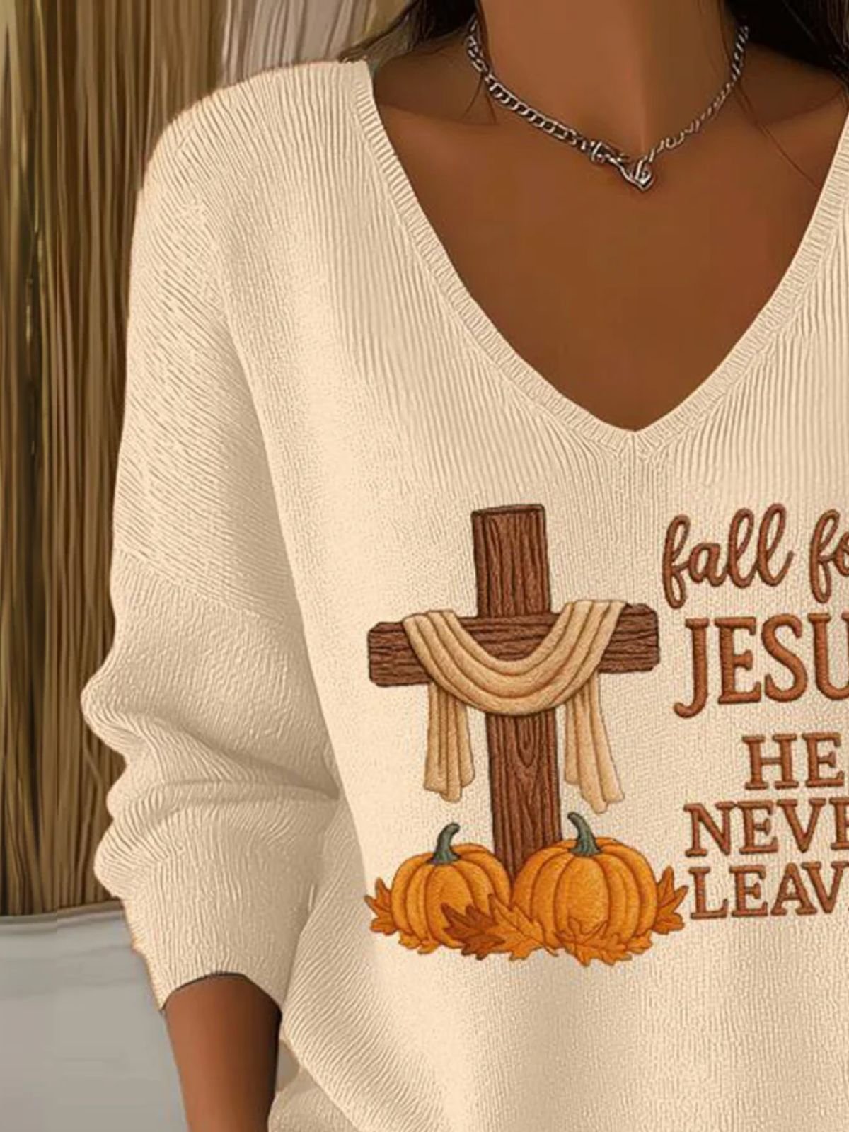 Damen Baumwolle Jesus Kopieren Langarm Bequem Lässig Pullover