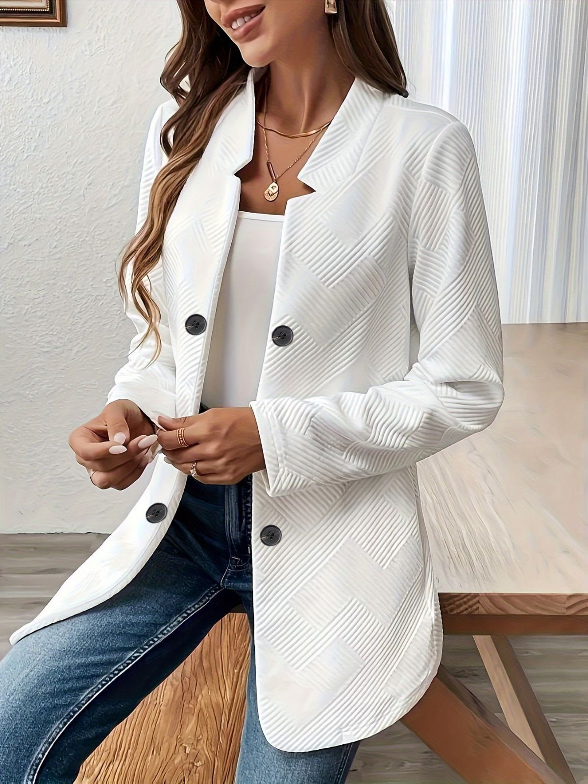 Damen Unifarben Frühling/Herbst Oberbekleidung Lässig Langarm Stehkragen Mittellang Blazer