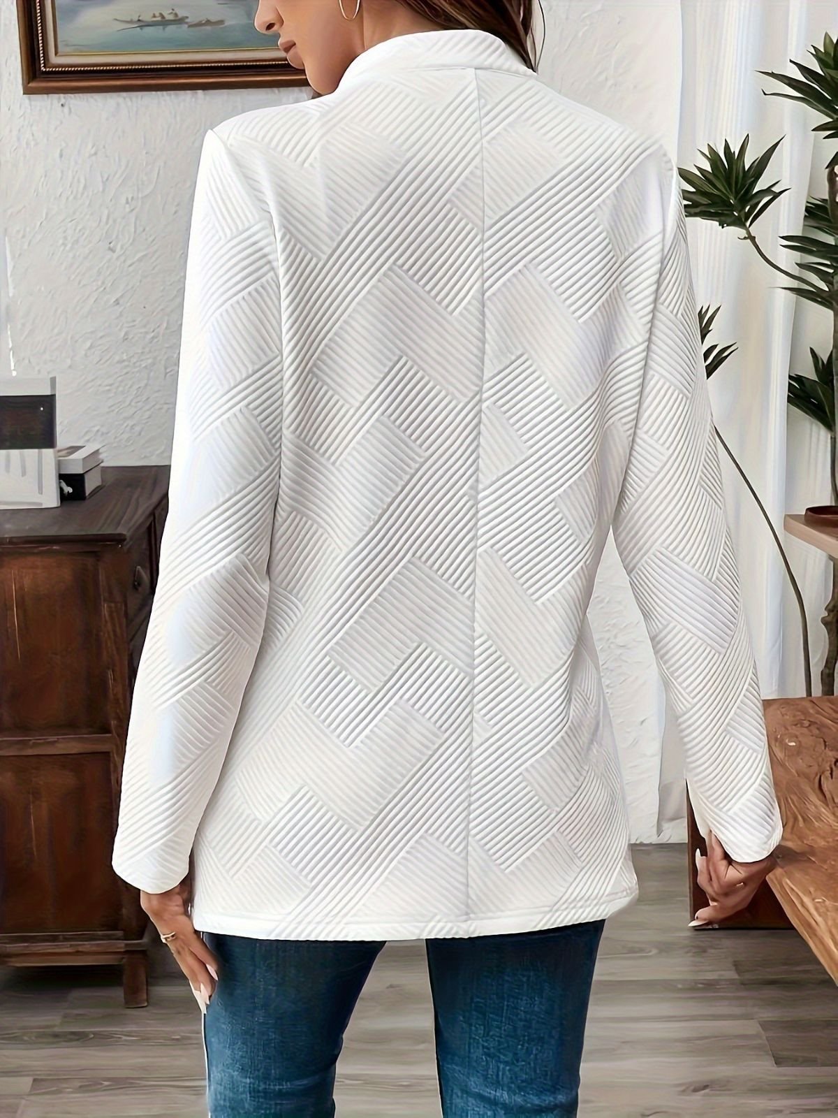 Damen Unifarben Frühling/Herbst Oberbekleidung Lässig Langarm Stehkragen Mittellang Blazer
