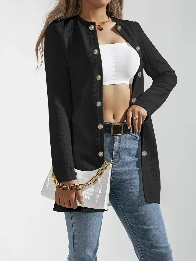 Damen Unifarben Frühling/Herbst Oberbekleidung Lässig Langarm Rundhals Mittellang Blazer