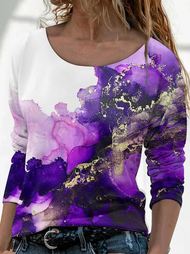 Lässig Abstrakt Rundhals Langarm T-Shirt