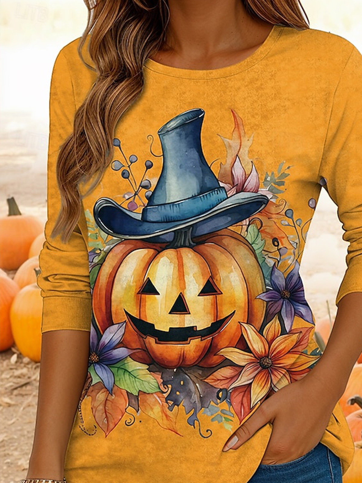 Lässig Sonnenblume Rundhals Langarm T-Shirt