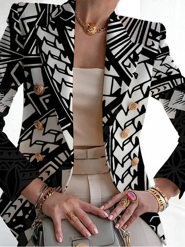Damen Geometrisch Frühling/Herbst Oberbekleidung Retro Print Langarm Regelmäßig Blazer