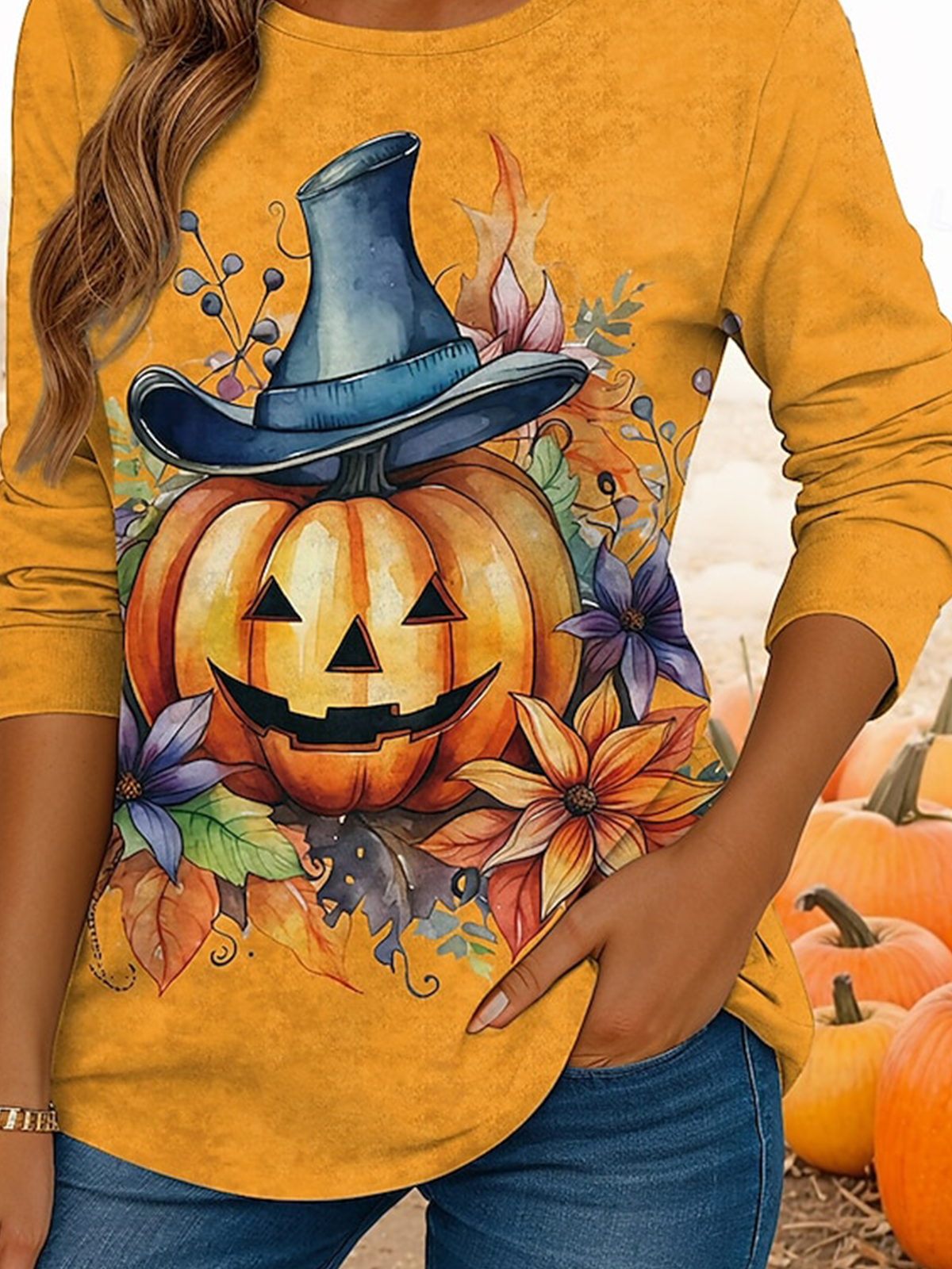 Lässig Sonnenblume Rundhals Langarm T-Shirt