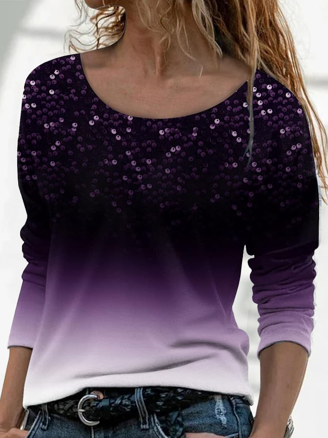 Lässig Farbverlauf Rundhals Langarm T-Shirt