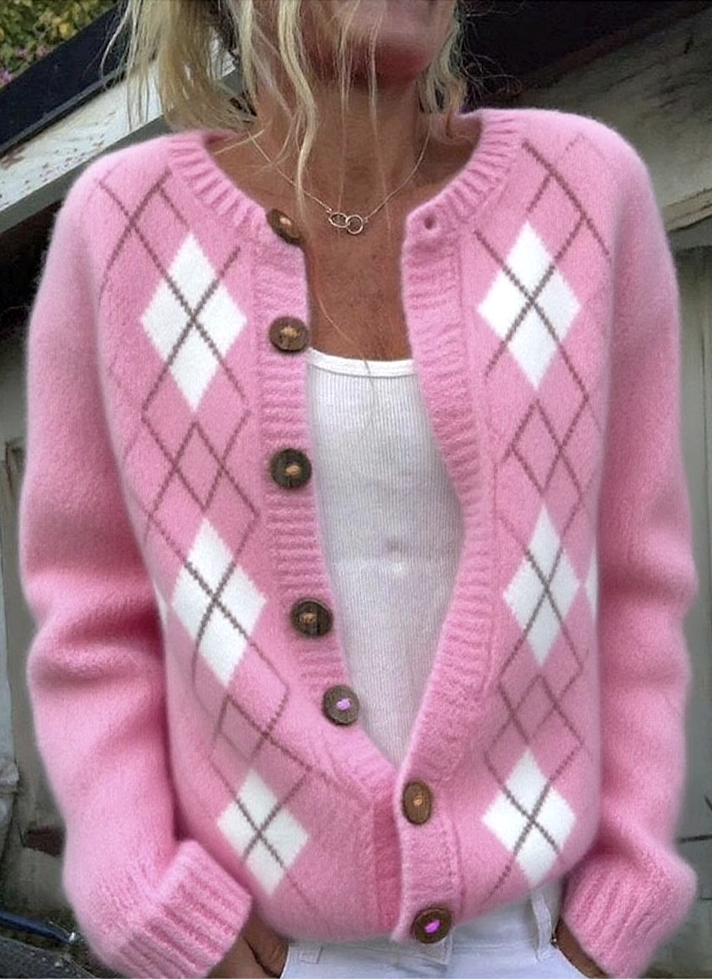 Damen Wolle/Stricken Geometrisch Langarm Bequem Lässig Strickjacke