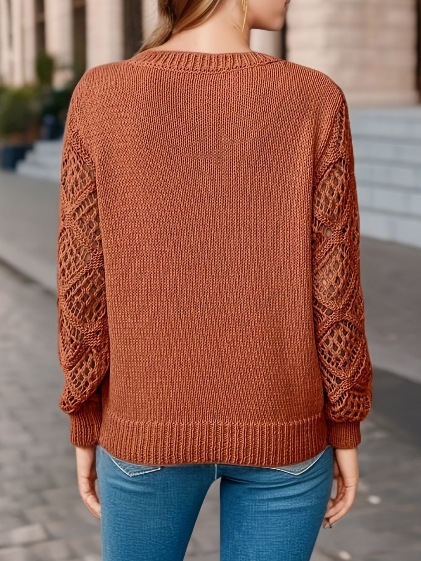 Damen Wolle Unifarben Langarm Bequem Lässig Jacquard Pullover