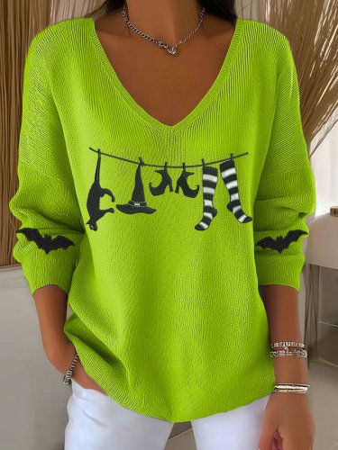 Damen Baumwolle Halloween Langarm Bequem Lässig Pullover