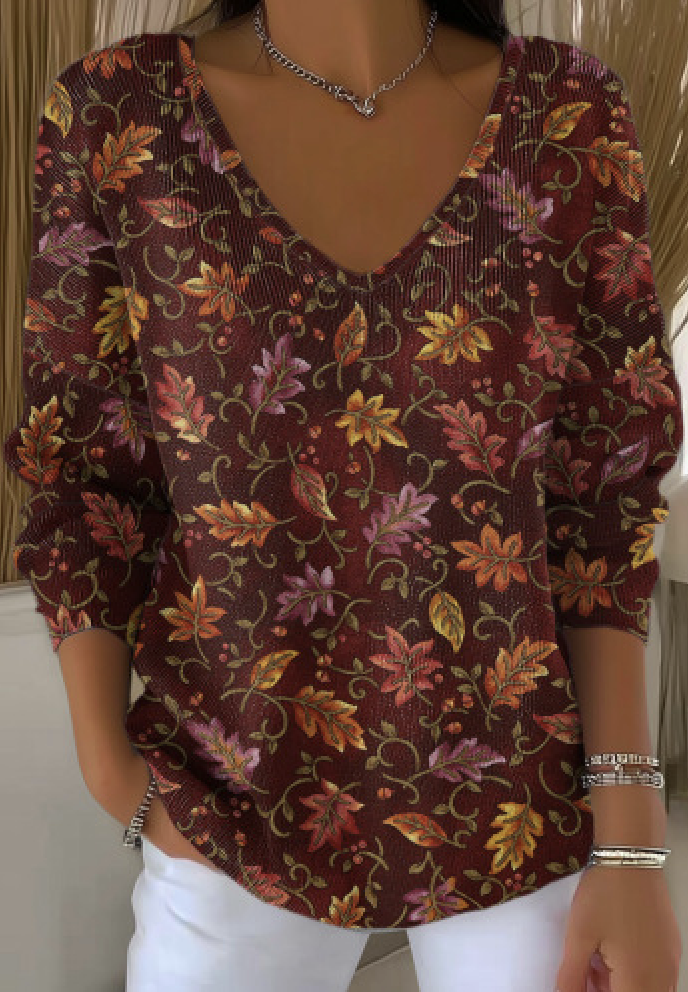 Damen Baumwolle Pflanzen Langarm Bequem Lässig Pullover