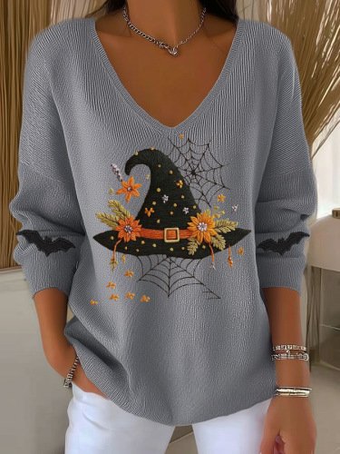 Damen Baumwolle Halloween Langarm Bequem Lässig Pullover