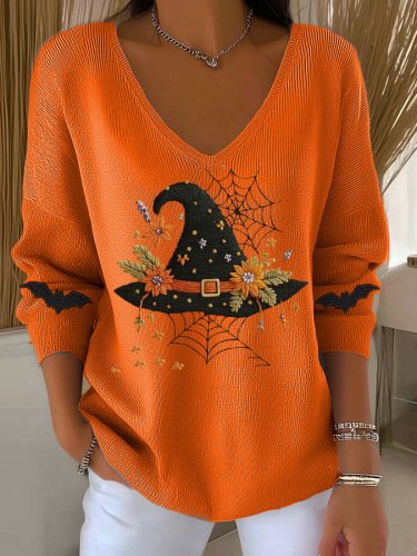 Damen Baumwolle Halloween Langarm Bequem Lässig Pullover